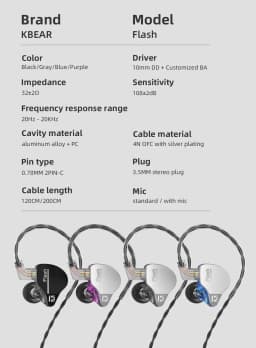 KBEAR Flash Dual Drviers Hybrid In-Ear HiFi Earphones 2m Cable Headphone Music Sport Monitor Wired Headset Earbuds IEMs 3.5MM international standard - Thumbnail 13