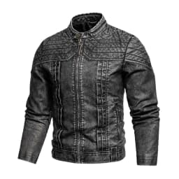 Jackets for Men Plus Size Motorcycle Jacket Zipper Leather Stand-up Collar Casual Solid Winter Jacket,Coats for Men Black - Thumbnail 1