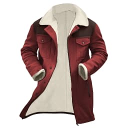 BXINGOHAI Men’s Casual Winter Jackets Faux Suede Leather Sherpa Jackets Warm Fleece Lined Turn-Down Coat with Pockets Wine M - Thumbnail 6
