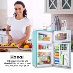 3.5 Cu.ft Compact Refrigerator WANAI Dual Doors Handles Mini Fridge with Top Freezer Blue New - Thumbnail 8