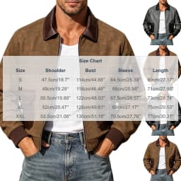 Gamivast Vintage Suede Bomber Jacket for Men Zip up Faux Leather Patchwork Coat Lightweight Casual Outerwear Windbreaker with Pockets for Fall Winter Activewear Brown XXL - Thumbnail 3