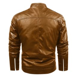 Maoxin Men's Leather Jacket Men Leather Jacket Multiple Pockets Zipper Loose Coat Solid Color Long Sleeved Hooded Leatherwear Loose Coat Leather Jackets for Men - Thumbnail 3