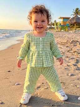 Loicainy Baby Toddler Girls Fall Clothes Set 6 12 18 24 Months 2T 3T 4T 5T Plaid Square Neck Button up Long Sleeve Shirt and Elastic Pants 2 Piece Outfits - Thumbnail 8