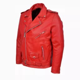 BVnarty Men's Real Leather Motorcycle Jacket Asymmetrical Zipper Belted Classic Biker Genuine Leather Long Sleeve Outwear (Red,XXXXL) - Thumbnail 5