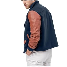 Maoxin Leather Jacket Men Men's Fashion Casual Solid Color Zipper Pockets Long Sleeve Hoodless Casual Outwear Plus Size Jackets for Men Navy S - Thumbnail 3