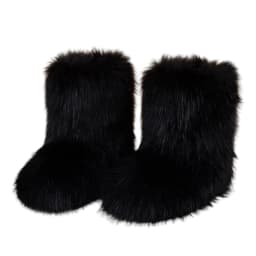 Women's Faux fur Boot Furry Fluffy Short Snow Boot Mid-Calf Boots Warm Comfortable Outdoor Flat Shoes - Thumbnail 1