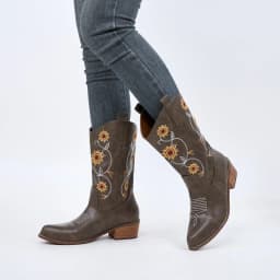 Ecetana Women's Western Cowboy Boots Sunflower Embroidered Mid-Calf Pointed Toe Chunky Heel Cowgirl Boot - Thumbnail 7