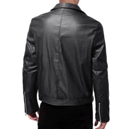 DUMUIELD Men Faux Leather Jacket Full Zip Up Collar PU Leather Motorcycle Jacket Plus Size Bomber Coat Outwear with Pockets Black,L - Thumbnail 7