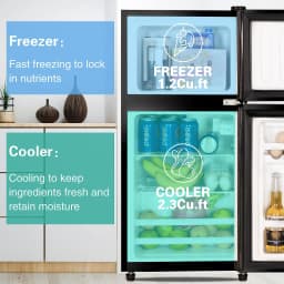3.5 Cu.Ft Compact Mini Fridge with Freezer, 2-Door Small Refrigerator with 7-Level Thermostat & Removable Shelves for Kitchen, Dorm, Apartment, Bar - Thumbnail 7