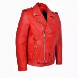 BVnarty Men's Real Leather Motorcycle Jacket Asymmetrical Zipper Belted Classic Biker Genuine Leather Long Sleeve Outwear (Red,XXXXL) - Thumbnail 4