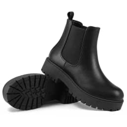 Rexoro Women's Chelsea Boots Chunky Heel Lug Sole Ankle Boots Elastic Side Slip-on Fashion Booties Black PU 8 - Thumbnail 5