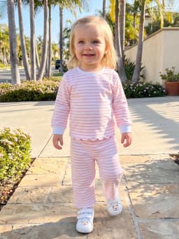 Loicainy Baby Toddler Girl Fall Clothes Set 6 12 18 24 Months 2T 3T 4T 5T Long Sleeve Crew Neck Striped Tops and Pants Outfits - Thumbnail 8