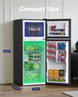 Upstreman 4.0 Cu.Ft. Mini Fridge with Freezer, 2 Door Small Refrigerator with 5 Adjustable Thermostat, Compact Refrigerator for Kitchen Apartment - Thumbnail 9