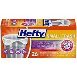 Hefty Small Garbage Bags, Flap Tie, Lavender & Sweet Vanilla Scent, 4 Gallon, 26 Count - Thumbnail 1