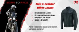 Men's Motorcycle Motorbike Cowhide Leather Jacket Distress Zip Up CE Approved Protection Jacket Black-6XL - Thumbnail 3