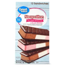 Great Value Neapolitan Ice Cream Sandwiches, 42 fl oz, 12 Pack - Thumbnail 1