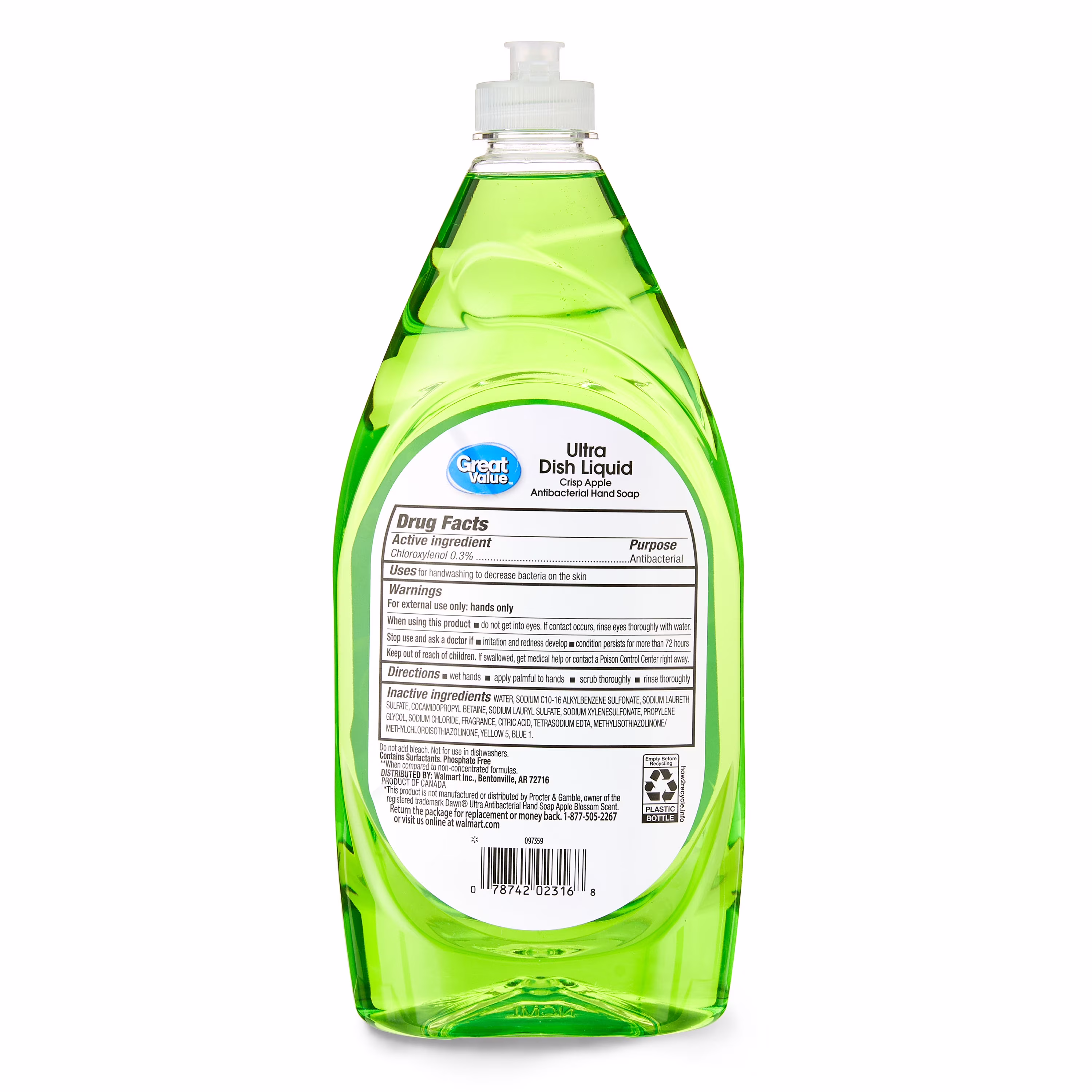 Great Value Ultra Antibacterial Dish Liquid, Crisp Apple, 28 fl oz - Thumbnail 5