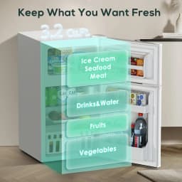 Auseo 2 Door 3.2 Cu.Ft Mini Fridge Adjustable Temperature Refrigerators with Removable Shelves, Suitable for Home/Kitchen/Office/Dorm, White - Thumbnail 3