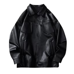 Maoxin Men's Coats Men's Lapel Leather Jacket Casual Loose Men's Leather Jacket Solid Color Long Sleeved Hooded Casual Jacket/jacket Black M - Thumbnail 1