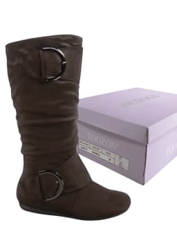 Women's Casual Flat Heel Side Zip Wide Calf Knee High Mid-Calf Boots Shoes ( Brown, 10) - Thumbnail 5