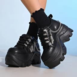 Joykidd Halloween Platform Ankle Boots for Women Chunky Lug Sole Lace Up High Fashion Shoe with Chain for Costume Party Festival Events - Thumbnail 2