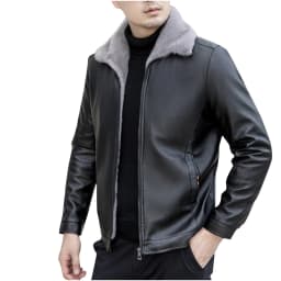 Maoxin Men's Leather Jacket Men's Fashion Vintage Thicke Motorcycle Solid Color Zipper Pocket Leather Long Sleeved Hooded Jacket Leather Jacket Men Plus Size Black S - Thumbnail 2