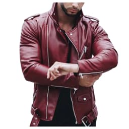 Fgnfyis Mens Leather Jacket Autumn Winter欧美 Fashion Large Size Zipper Motorcycle Coats for Men Red M - Thumbnail 1