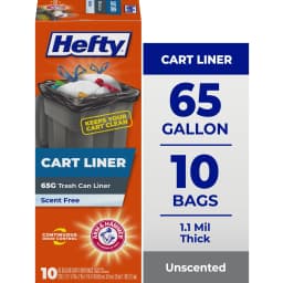 Hefty Cart Liner Trash Bags, 65 Gallon, 10 Bags (Scent Free, ARM & HAMMER Odor Control, Drawstring) - Thumbnail 1