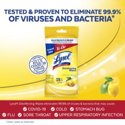 Lysol Household Disinfecting White Wipes, Lemon & Lime Blossom Scent, To-Go Flatpack, 15 Count - Thumbnail 3