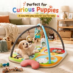 Soft Padded Activity Play Gym Mat with Hanging Toys for Puppies and Small Dogs - Thumbnail 4