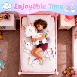 Dolizu 4-Pack Unicorn Plush Set: 1 large 11.8in + 3 small 4in unicorns. Ideal for kids’ play, bedtime and gifts for all ages - Thumbnail 3