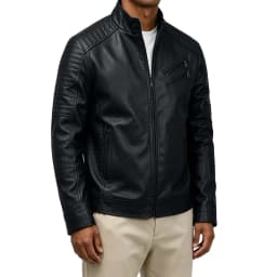 Miqool Men's Stand Collar Leather Motorcycle Jacket Zip Up Vintage Lightweight Faux Leather Biker Coat Long Sleeve Outerwear with Multi Pocket S-3XL - Thumbnail 2
