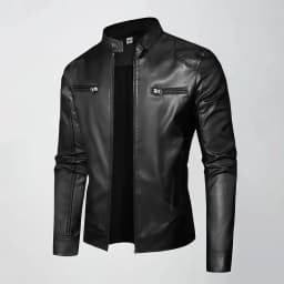 IYTR Mens Slim Leather Jackets Long Sleeve Zip Up Stand Collar Motorcycle Jacket Fashion Leather Coats with Pockets (Black,XXL) - Thumbnail 9