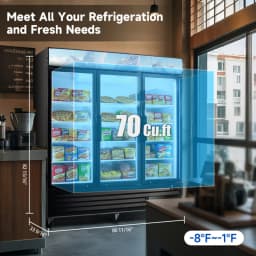 Glass Door Merchandiser Freezer 70 Cu.ft Swing Door Commercial Reach-In Display Freezers with LED Top Panel Upright Freeze Storage - Thumbnail 3