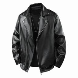HBGVBA Men's Faux Leather Biker Jacket, Asymmetric Zip Moto Coat, Lapel Collar Snap Casual Motorcycle Outerwear for Men - Thumbnail 1