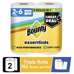 Bounty Essentials Paper Towels Select-A-Size, 2 Triple Rolls, White, 162 Sheets Per Roll - Thumbnail 1