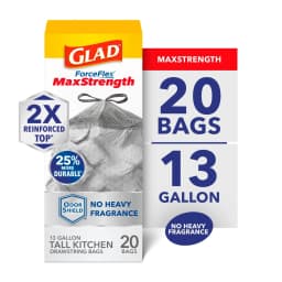 Glad ForceFlex MaxStrength OdorShield 13-Gallon Tall Kitchen Trash Bags, 20 Bags - Thumbnail 1