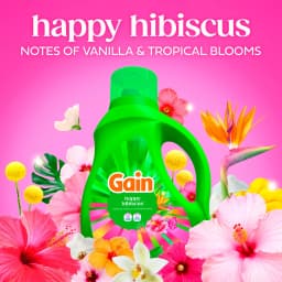 Gain Laundry Detergent Liquid, Now with Odor Defense, Happy Hibiscus Scent, 81 fl oz, 61 Loads - Thumbnail 4
