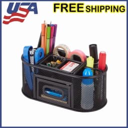 Metal Mesh Desktop Organizer 8 Compartment Storage Pen Pencil Box Open Drawer Us - Thumbnail 1