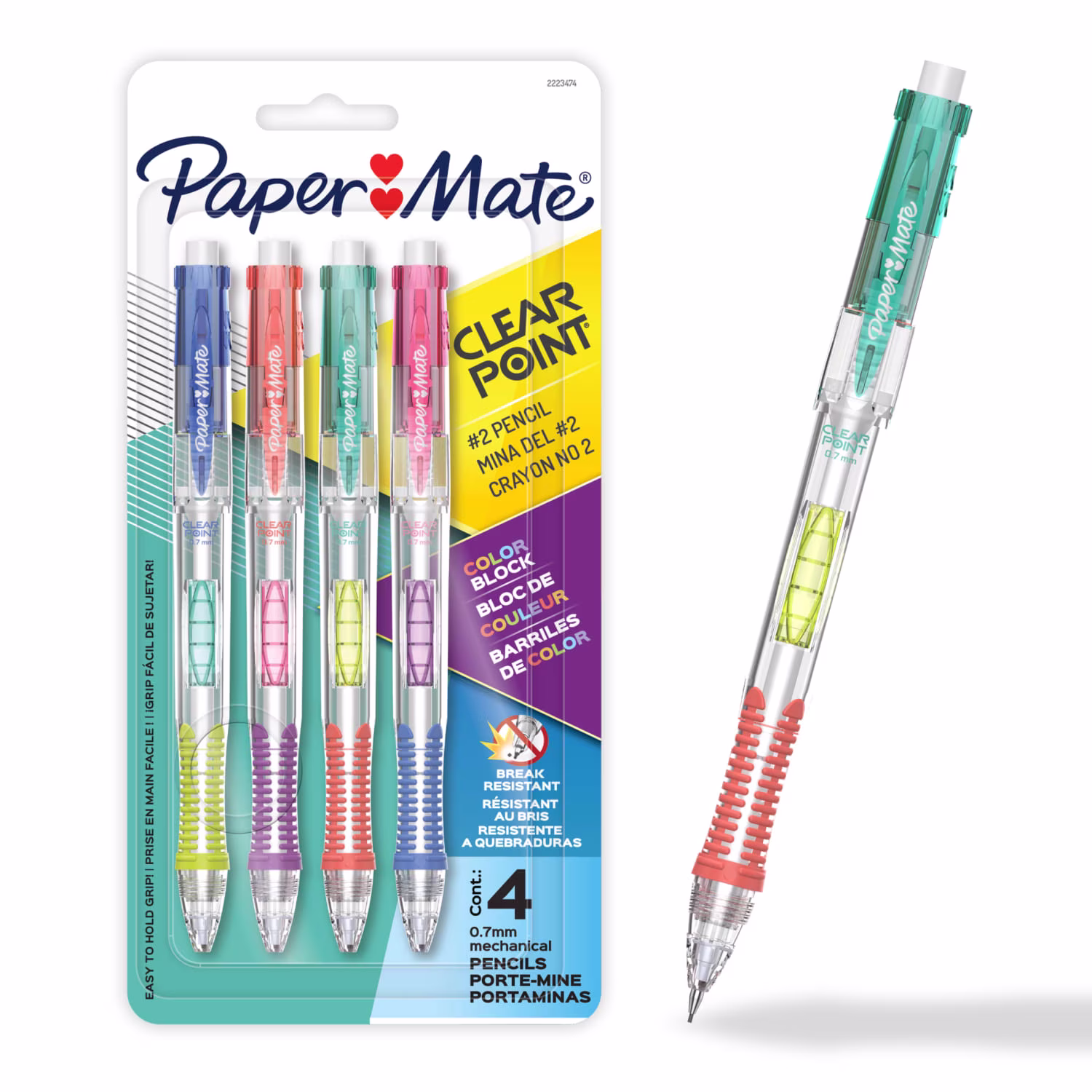 Paper Mate Clearpoint Mechanical Pencil, Color Block Edition, HB #2 Lead, 4 Count - Thumbnail 1