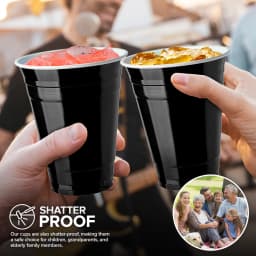 Stock Your Home Black Plastic Cups Disposable, 16oz (50 Count) Heavy-Duty, Large Party Cup Pack Bulk Pack for Drinking Punch, Soda, Wine, Beer, 4th - Thumbnail 2