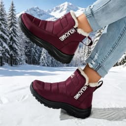 Women's High Top Slip On Boots Water Resistant Quilted Plush Fleece Lined Pull Tab Rugged Anti-Slip Thick Sole for Snowfield Cold Weather Daily Walks, Snow Boots for Women Wine 9 - Thumbnail 5