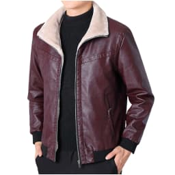 TMOYZQ Men's Leather Jackets Vintage Fleece Lined Winter Jackets Casual Fashion Zipped up Motorcycle Bomber Jacket Outerwear Slim Fit Coat - Thumbnail 5
