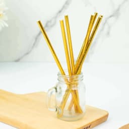 Efavormart 50 Pack | 8" Metallic Gold Foil Food Grade Paper Drinking Straws, Biodegradable Disposable Party Straws - Thumbnail 10
