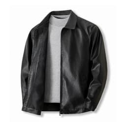 MXALUOB Men's Bomber Jacket Faux Leather Zip Up Fashion Jackets with Pockets Lightweight Solid Color Classic Winter Outerwear - Thumbnail 3