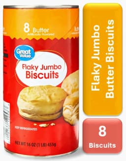 Great Value Butter Flavor Flaky Jumbo Biscuits, 16 oz, 8 Count - Thumbnail 1