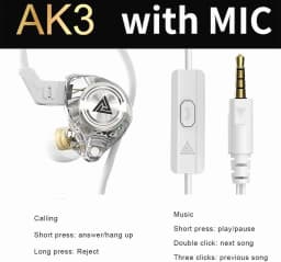 RHEA- 2 Wired Gaming Earbuds, Ak3File In-Ear Monitors With Deep Bass Sound - White - Thumbnail 3