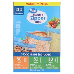 Great Value Assorted Zipper Bags Variety Pack, 130 Count - Thumbnail 1