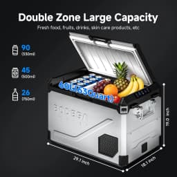 Bodega 63QT Portable Car Refrigerator, Dual Zone 12V/24V Stainless Steel Electric Cooler with App Control, Heavy-Duty Metal Fridge for SUV, Truck - Thumbnail 2