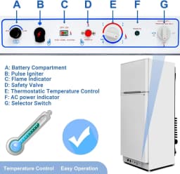 Top Freezer Propane Refrigerator 13.4 Cu ft 110V/LPG, Garage RV Cottages Chalets Use Offgrid - Thumbnail 6